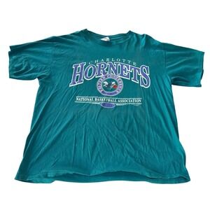 Vintage Charlotte Hornets Shirt XL CSA Nutmeg Mills NBA Teal Eastern Conference